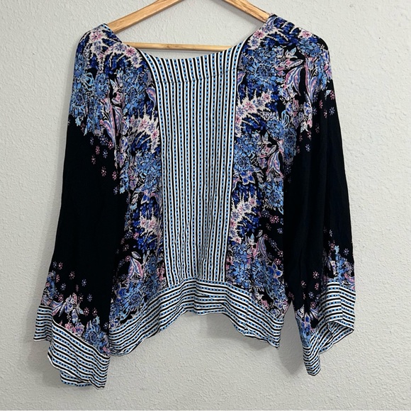 Free People Mix N Match Blouse Women’s Size M Kimono Sleeves Floral Boxy Fit - Picture 5 of 8